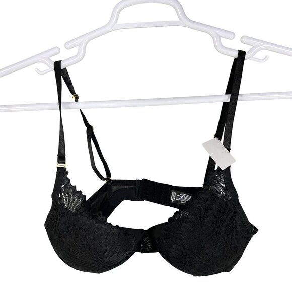 Rene Rofe NWT 36C Black Lace Extreme Push-Up Bra Gold Hardware Coquette Vampy - Picture 6 of 14
